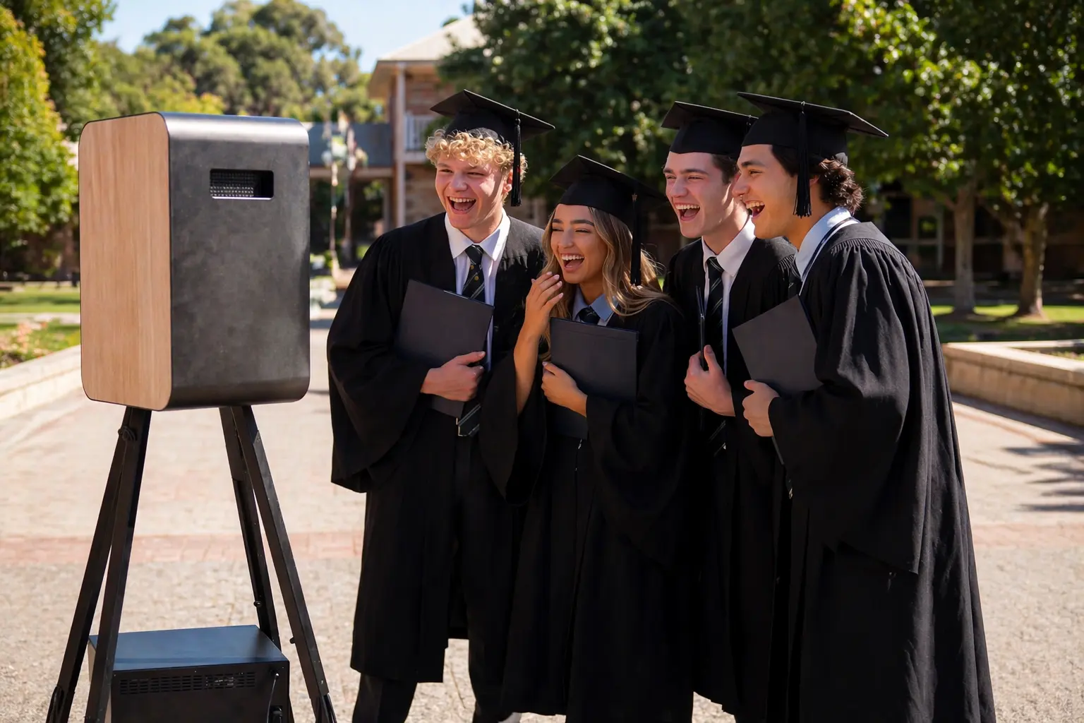 photobooth remise de diplôme avec étudiants en toge